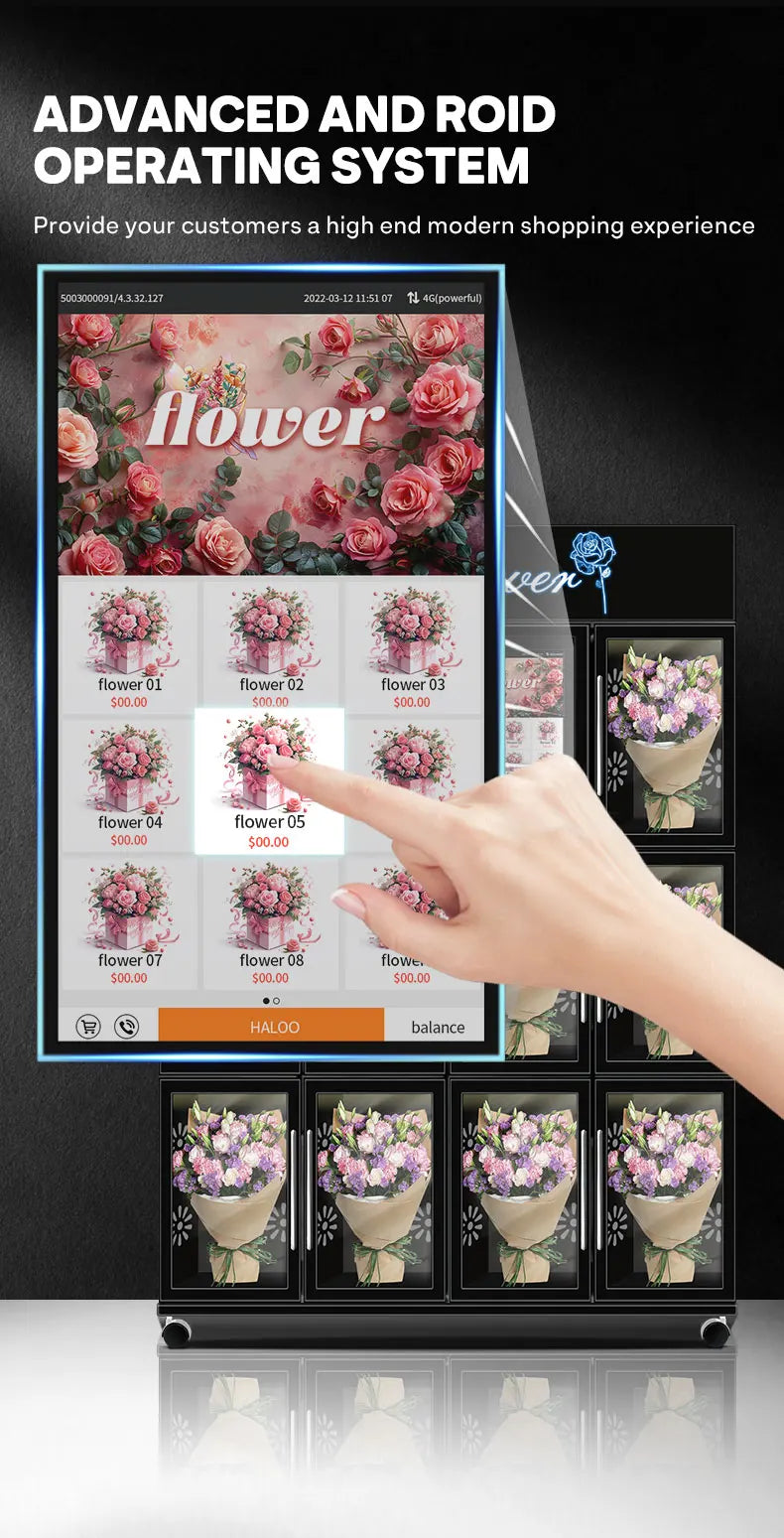Automated Smart Flower Kiosk with Temperature Control Flower-Shaped Fresh Flowers Dispenser for Commercial Locations