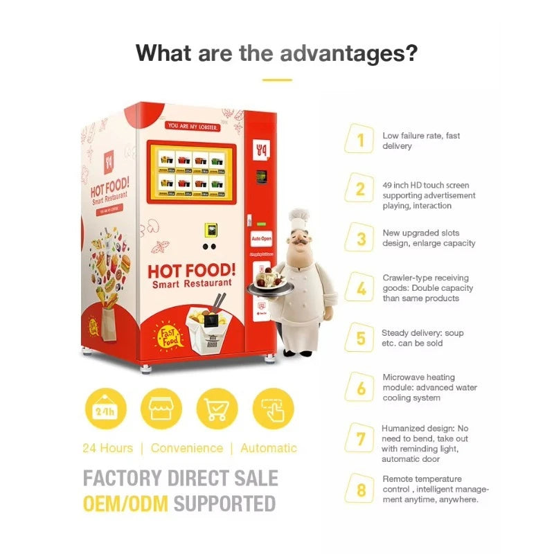 Customized Commercial Robot Warm Hot Food Self Service Hamburger Sandwich Vending Machine Touch Screen