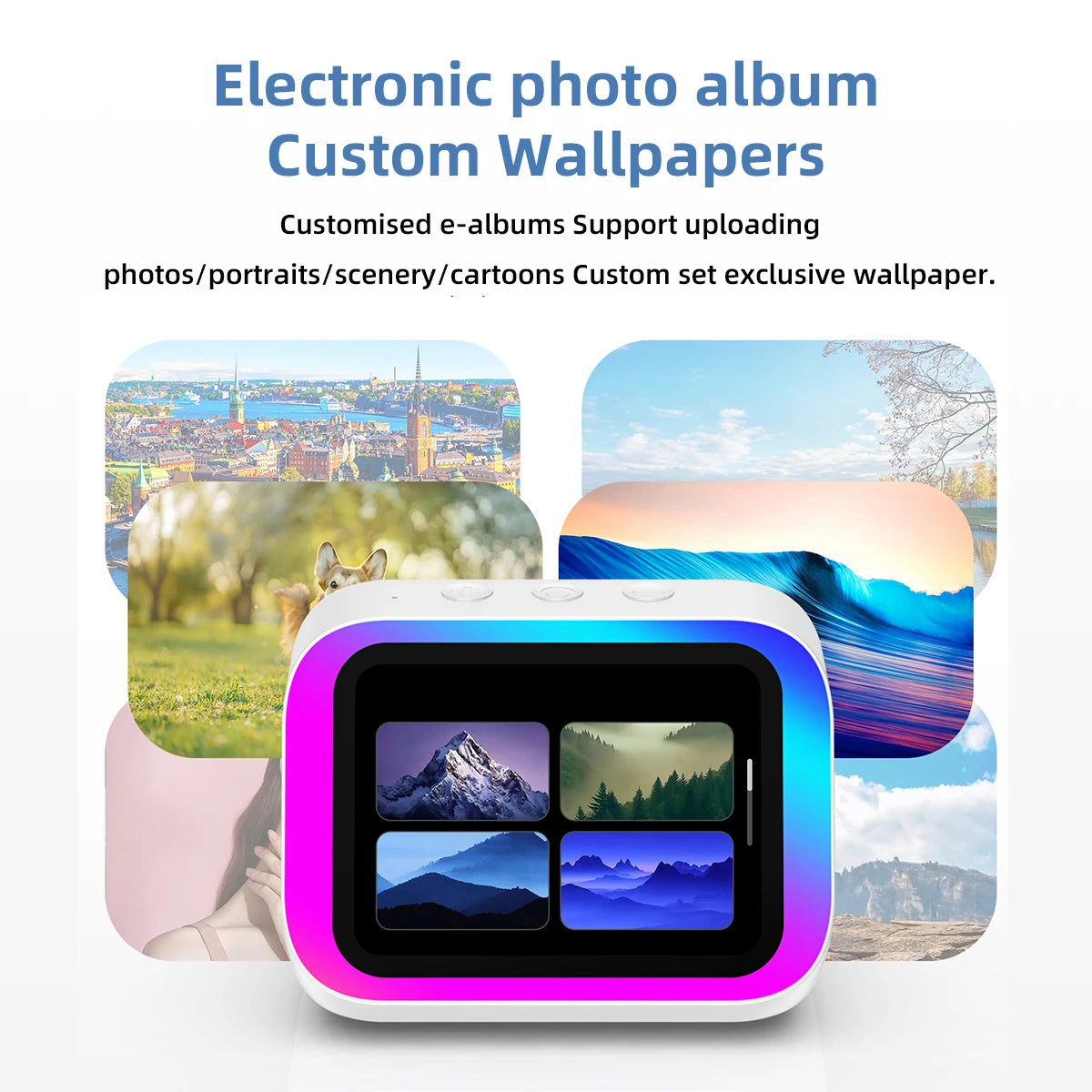 Smart Speaker AI Home Assistant Audio Center HD Large Screen High-Power Speaker Electronic Photo Album 7-Color Lighting for Gift