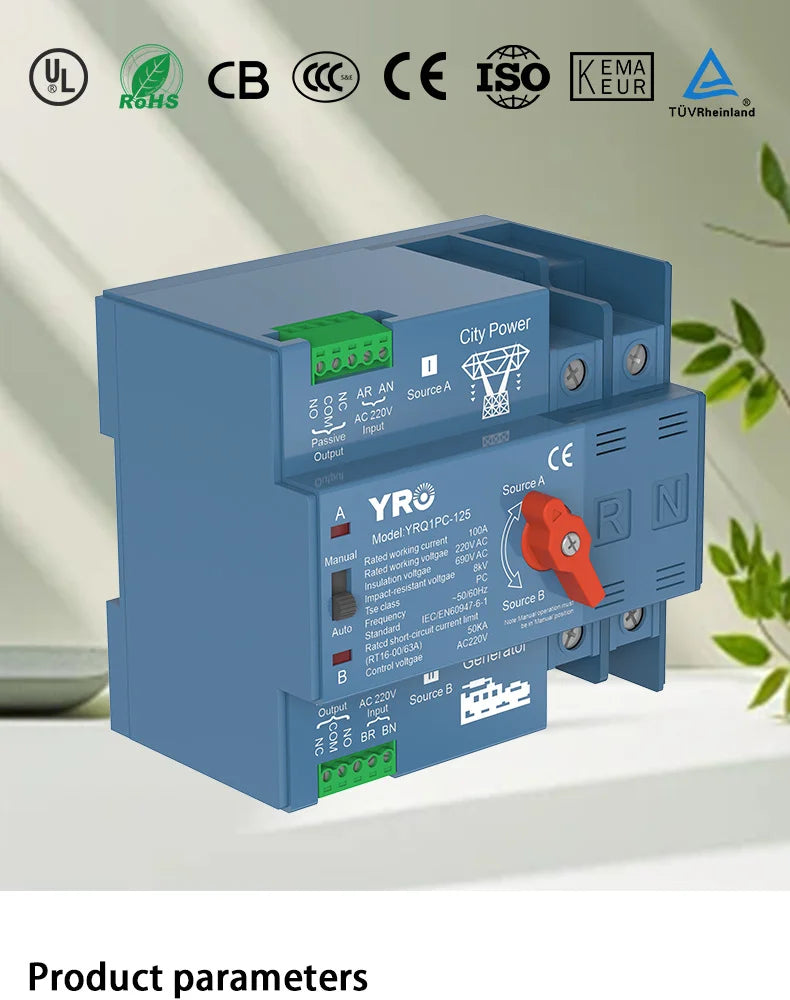 ATS 2P 4P 100A 125A 220V 400V Dual Power Automatic Transfer Switch For Generator or PV Energy To City power Changeover Switch