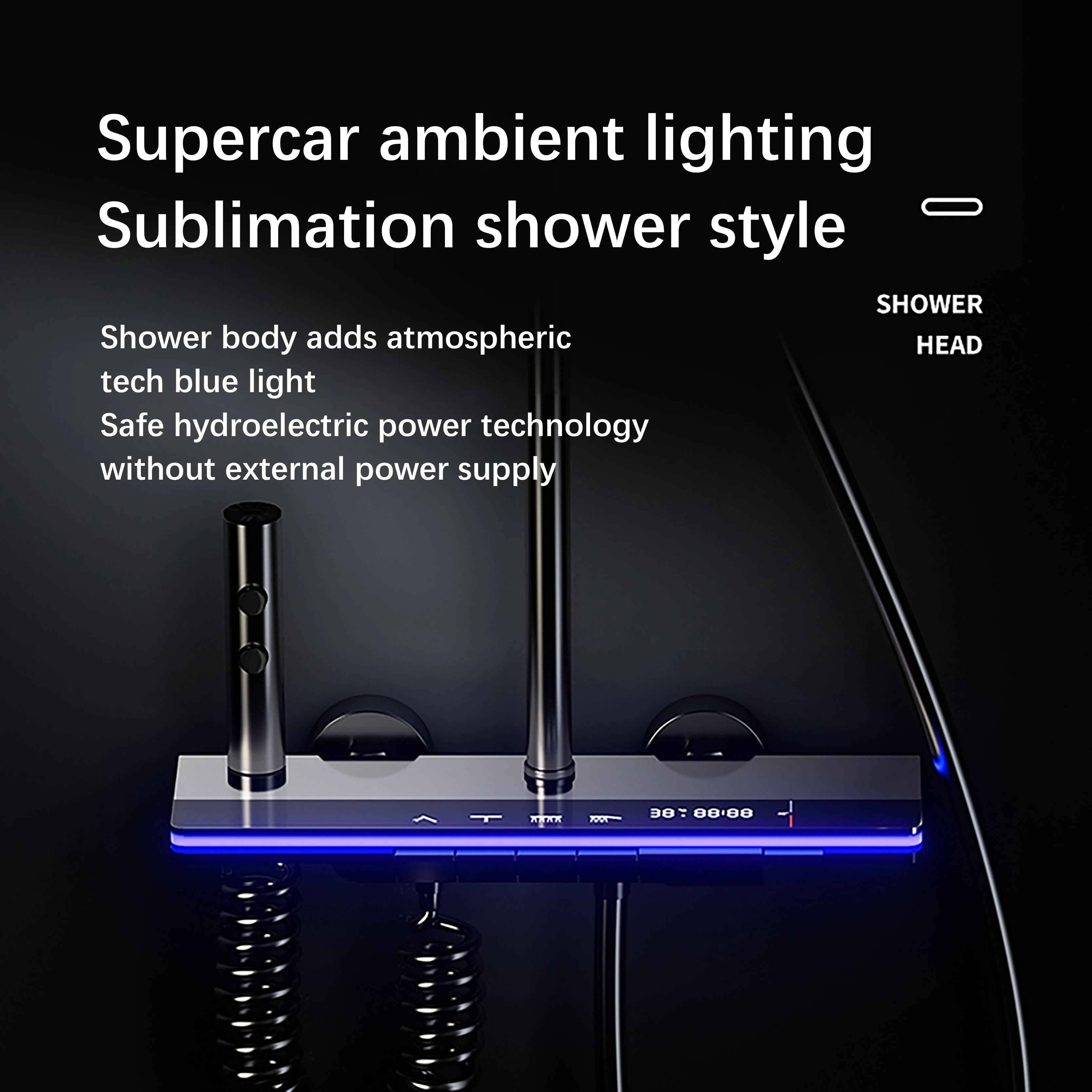 Bathroom Smart Shower System Set Bathtub Rainfall Digital Display Temperature Mixer Rain Shower Faucet Sets with Atmosphere Lamp