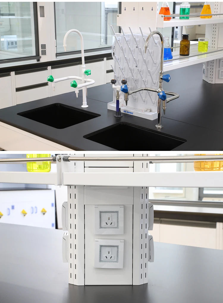 Laboratory Furniture Biology Bench C-Frame Lab Island Table With Sink And Reagent Shelf