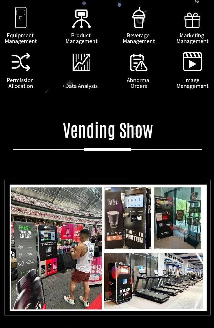 Smart Protein Shake Vending Machine Automatic Mixing System Touch Screen Cashless Payment Gym Fitness Use