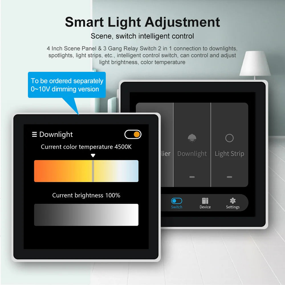 FUERS Smart Wall Switch 4 Inch Touch Screen Multi-functional T3E Switch Scene Panel Intelligent Home Touch Screen Zigbee