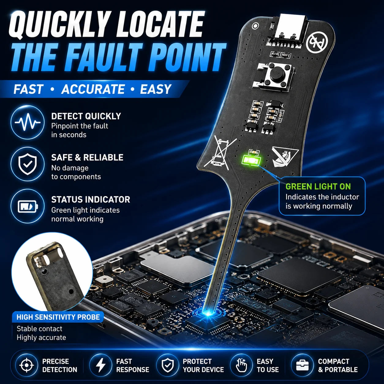 Precision Inductance Meter for Phone Repair Motherboard Short Circuit Finder Electromagnetic Induction Fault Detection Tool
