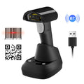 【New】Wireless 2D 1D Barcode Scanner BT+2.4G+USB Wired High Speed Scanning with Pedestal Wireless Charging Stand and OLED Display