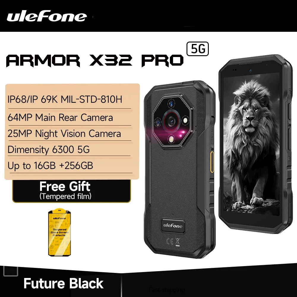 Ulefone Armor X32 Pro 5G Rugged Phone Android 14 16GB+256GB Dimensity 6300 Octa Core 64MP Camera NFC IP68/IP69K Waterproof