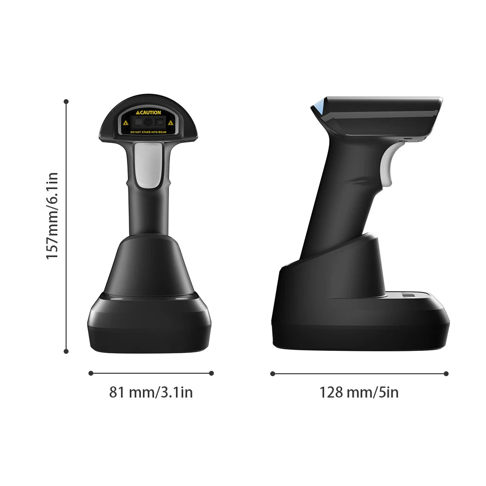【New】Wireless 2D 1D Barcode Scanner BT+2.4G+USB Wired High Speed Scanning with Pedestal Wireless Charging Stand and OLED Display