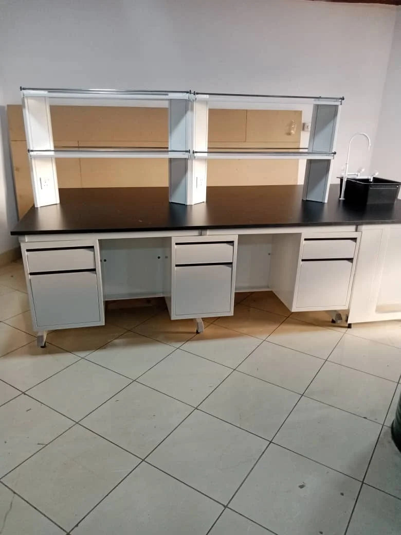 Laboratory Furniture Biology Bench C-Frame Lab Island Table With Sink And Reagent Shelf