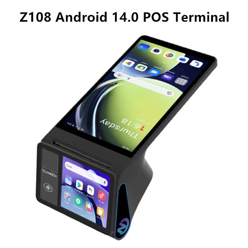 Z108 Android 14 Dual Screen POS Terminal Sales Point Cash Register with 8-inch Touch Screen NFC Scanner 58/80mm Thermal Printer
