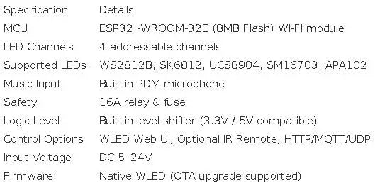 IoTorero WLED ESP32 Addressable Strip Controller 4CH 16A Relay Built In WS2811 WS2812B WS2814 WS2815 Works With Home Assistant