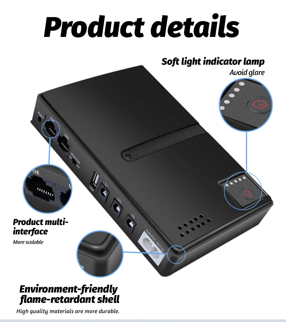 DC UPS Uninterruptible Power Supply No Battery 5V 9V 12V POE Backup Power EU Plug For Router Modem Camera ONU CCTV