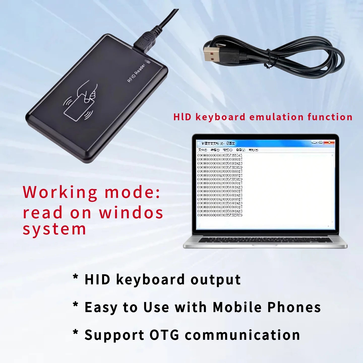 UHF RFID Reader Writer 860-960MHz Plug&Play USB Scanner for Android/iOS - Portable RFID Inventory Scanner with 5m Re
