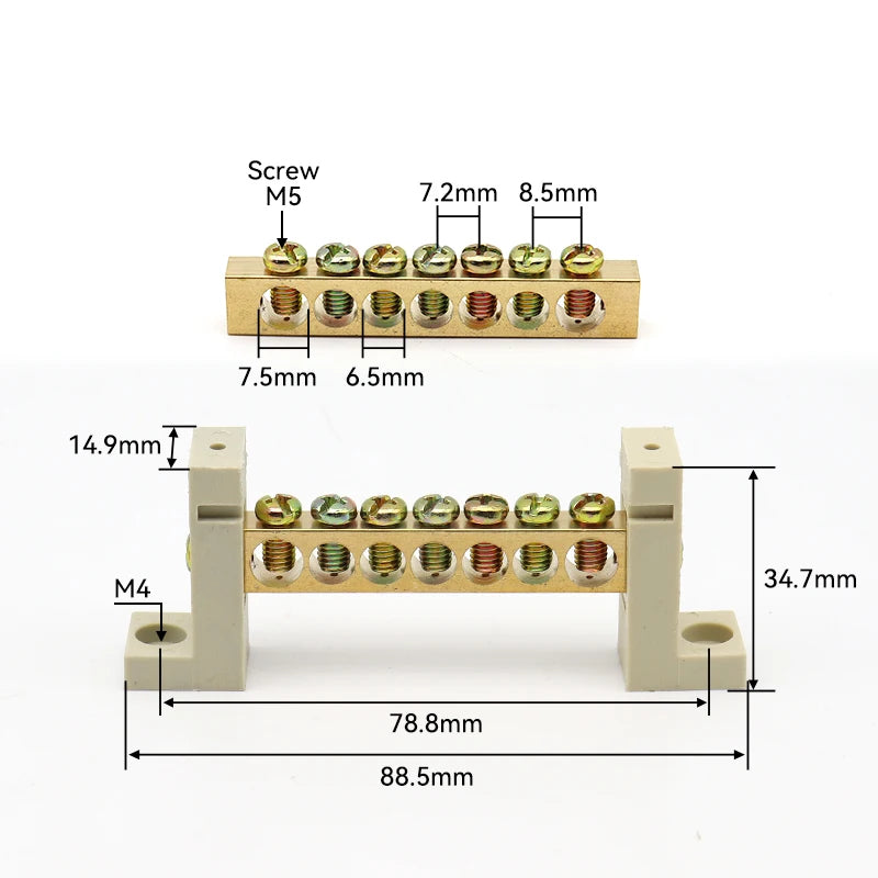 DIN Rail Terminal Block High Bridge Type Ground Bar 5/7/10/12 Holes Electrical Connector Distribution Box Neutral Terminal