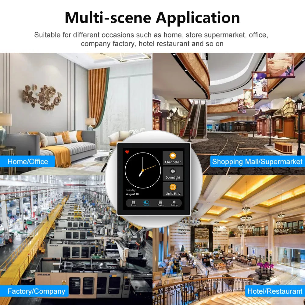FUERS Smart Wall Switch 4 Inch Touch Screen Multi-functional T3E Switch Scene Panel Intelligent Home Touch Screen Zigbee