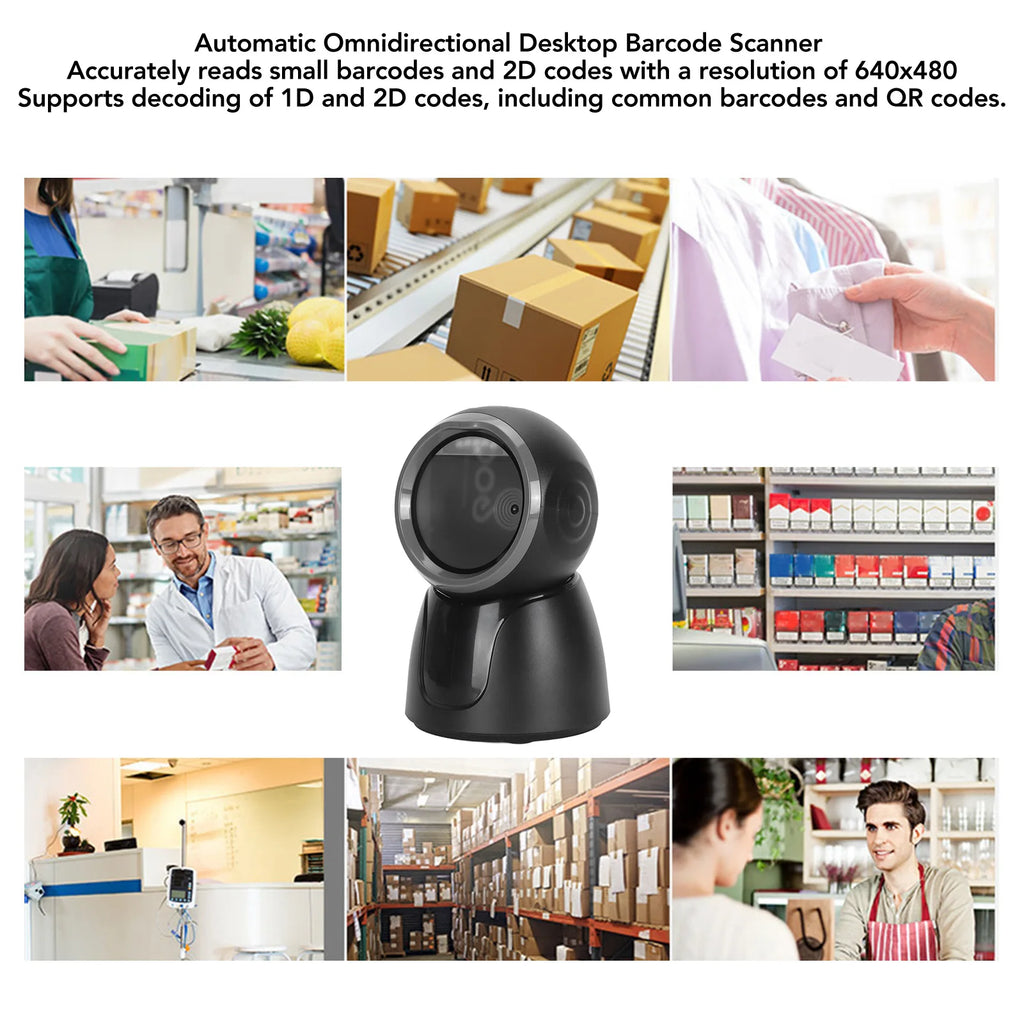 Portable Desktop Barcode Scanner Wireless Bluetooth 2.4G Wired USB Omnidirectional Handfree Automatic USB Barcode Reader Scanner