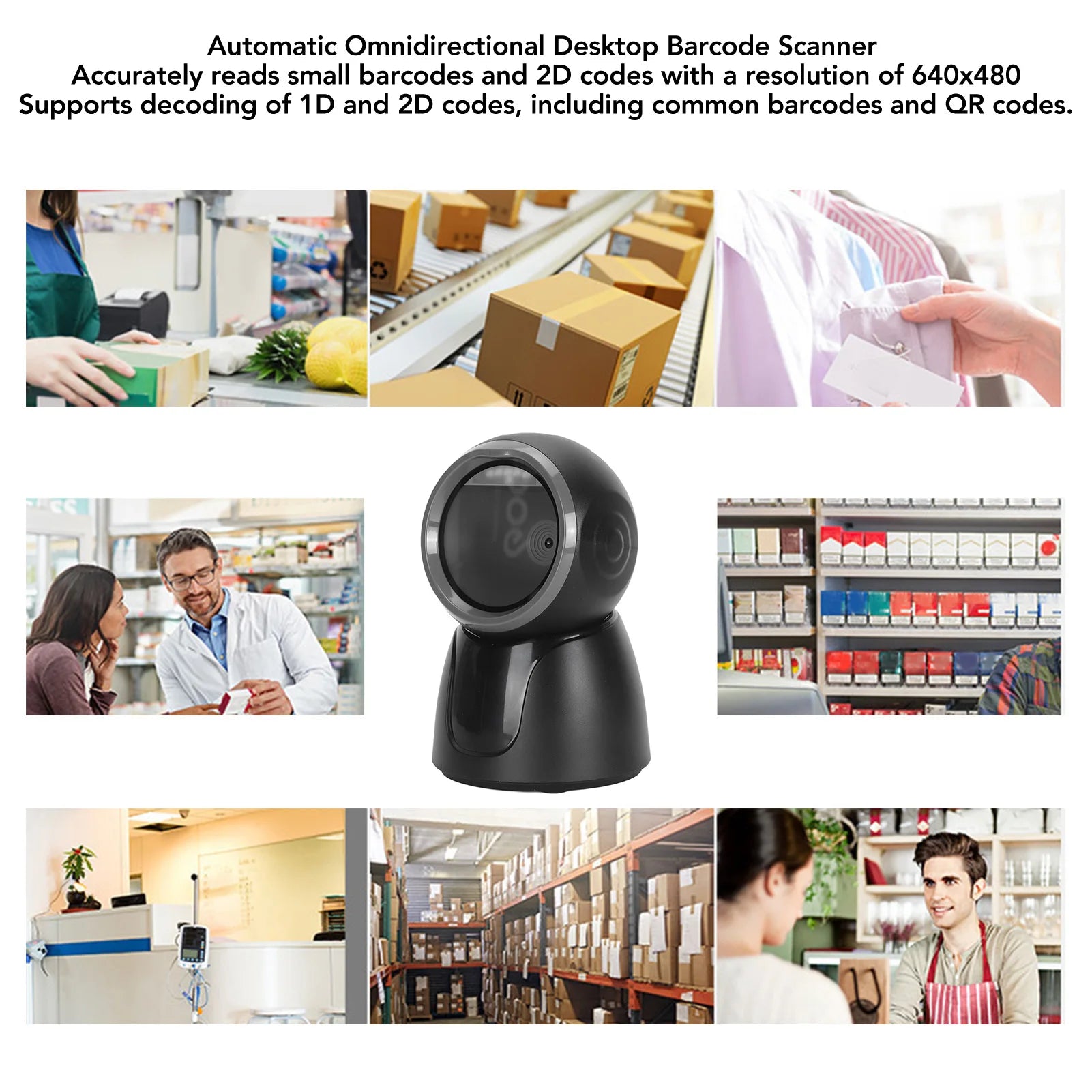 Portable Desktop Barcode Scanner Wireless Bluetooth 2.4G Wired USB Omnidirectional Handfree Automatic USB Barcode Reader Scanner