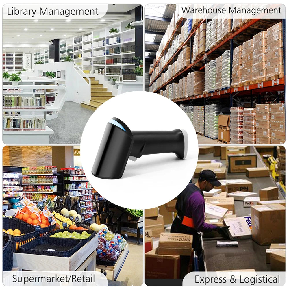 【New】Wireless 2D 1D Barcode Scanner BT+2.4G+USB Wired High Speed Scanning with Pedestal Wireless Charging Stand and OLED Display