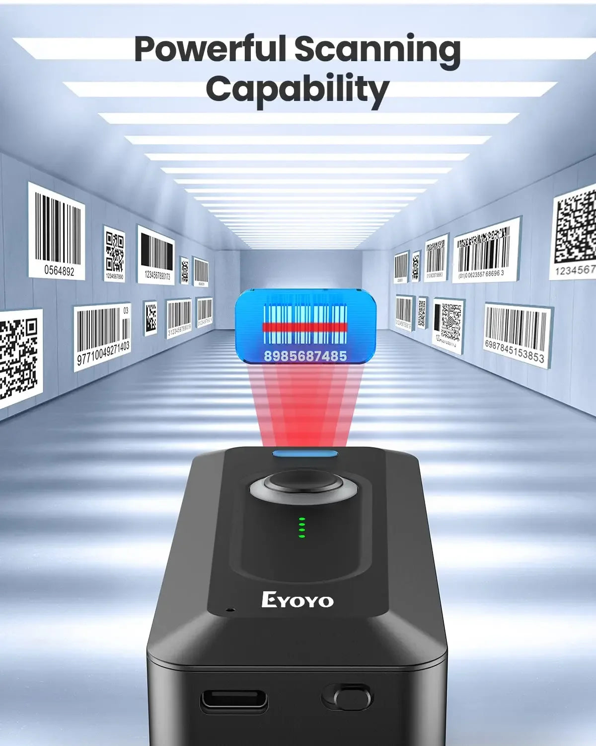 Eyoyo 2D Barcode Scanner Portable Mini Bluetooth Wireless with Clip 2000mAh Battery with Level Indicator QR Bar Code Reader