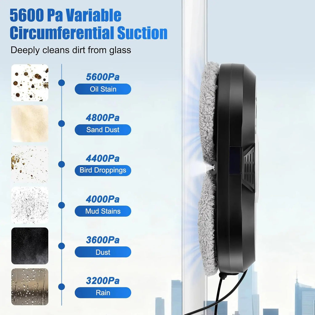 2026 New Upgrade 5600Pa Intelligent Window Cleaning Robot, Multiple Safety System Glass Cleaners for High-Rise Windows Ceiling