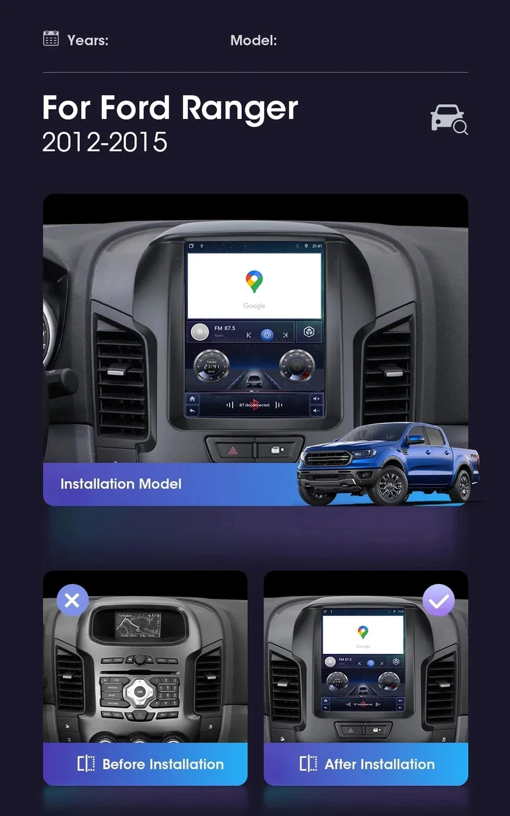 9.7 inch Android 16 Car For Ford Ranger 2012 2013 2014 2015 GPS Navigation High-performance CPU DVD Player Car Stereo Head Unit