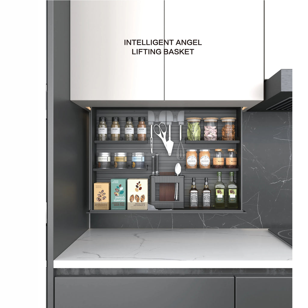 ROEASY Smart Cabinet No Touch Lift Basket Intelligent Smart Furniture Kitchen Cabinet Hardware Full Aluminium Kitchen Storage