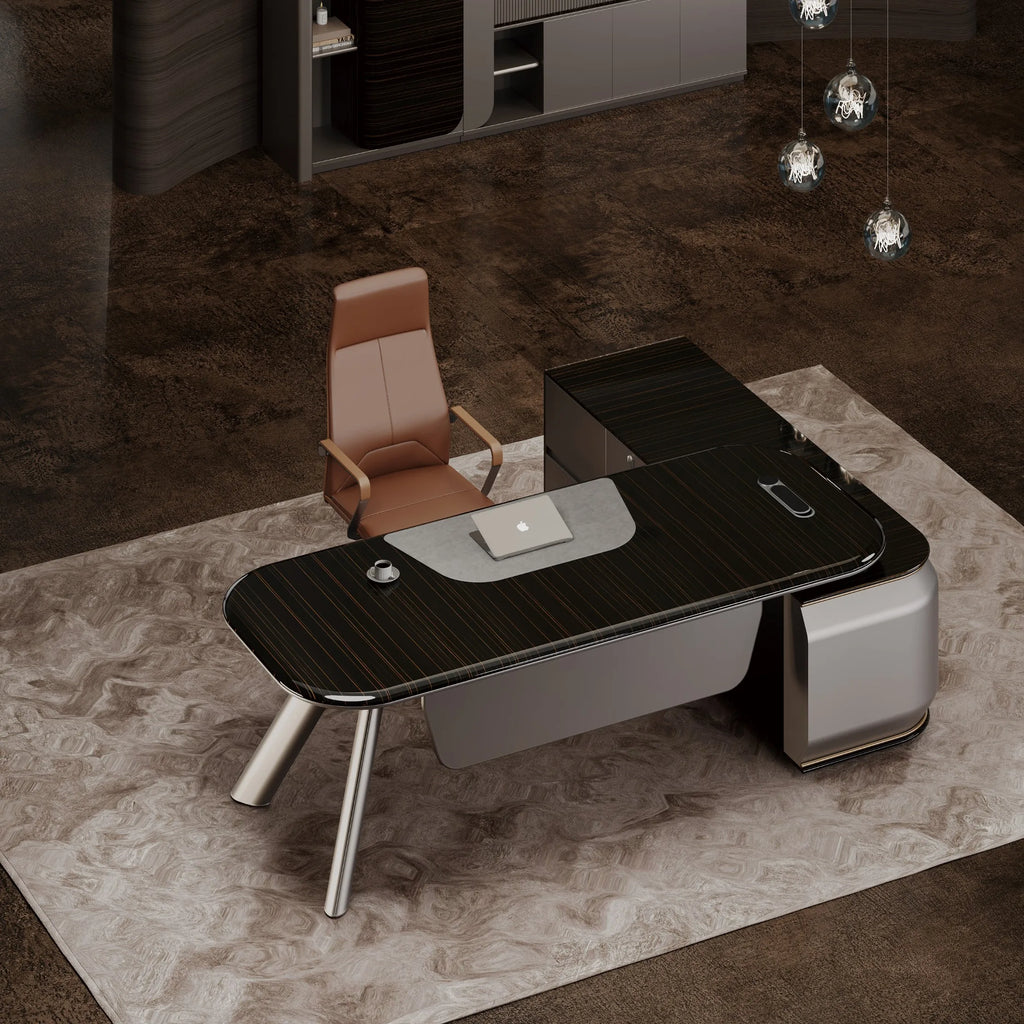 High-End Luxury Extendable L-Shaped Office Boss Table CEO Computer Desk File Cabinet Luxury Work Desk Office Building