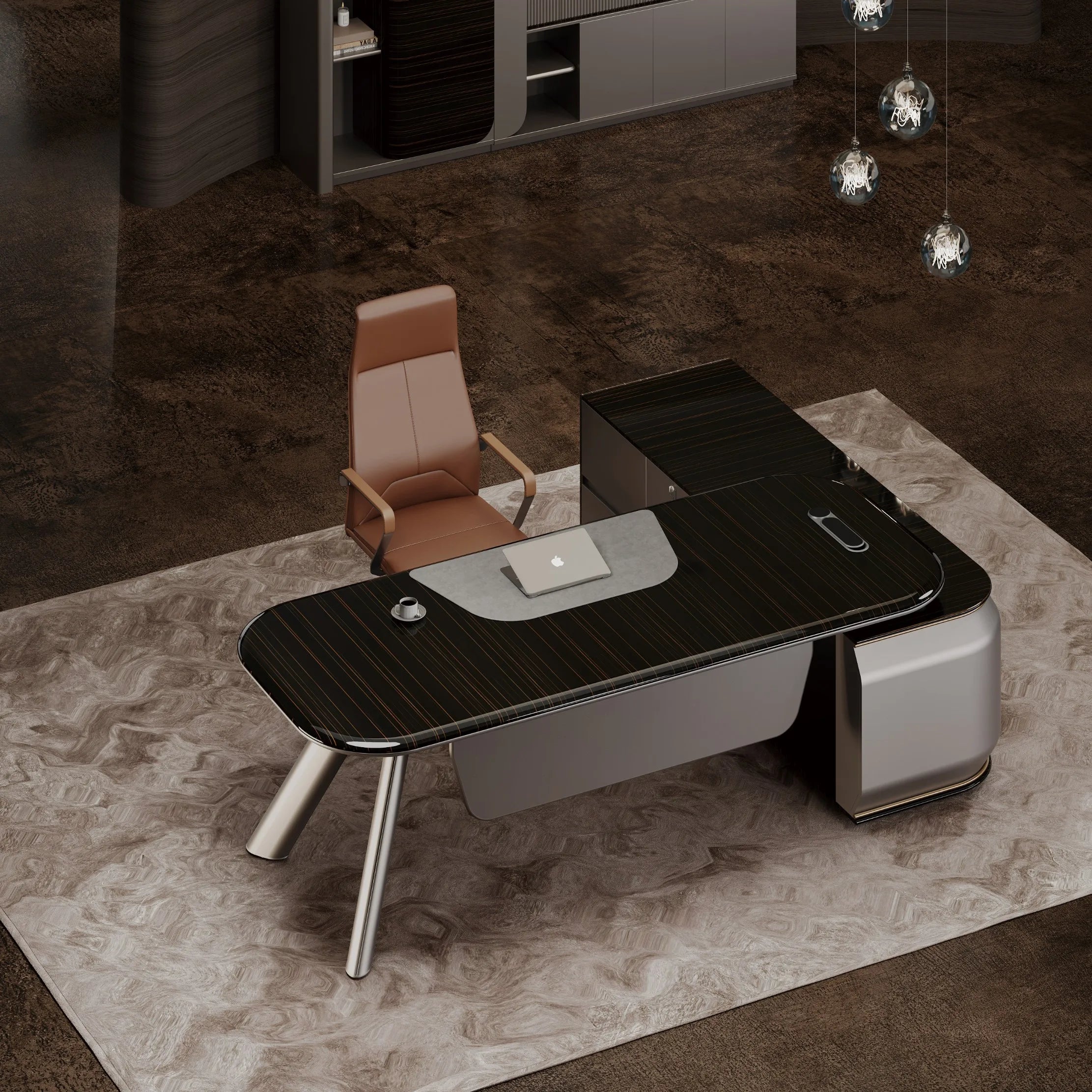 High-End Luxury Extendable L-Shaped Office Boss Table CEO Computer Desk File Cabinet Luxury Work Desk Office Building