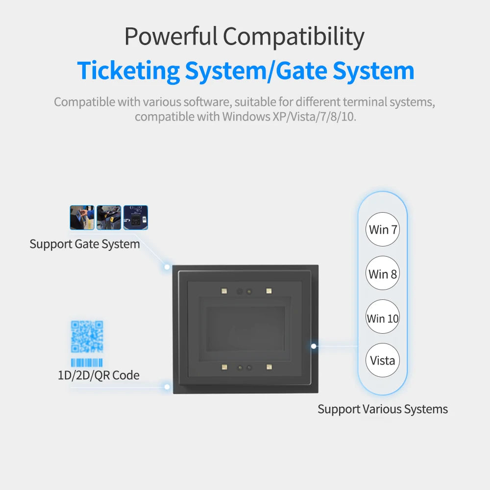 Embedded Barcode Scanner Self-Induction 1D/2D/QR Bar Code Reader Module USB Scanner for Gate Machine Tickets Checking Mobile Pay