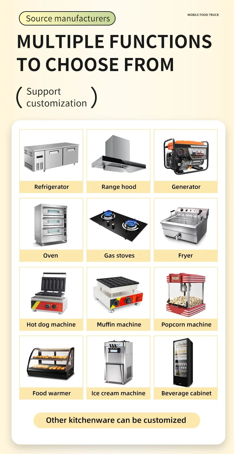 Commercial Hot Sale Food Truck Trailer Fully Equipped Multifunction Mobile Kitchen Customized