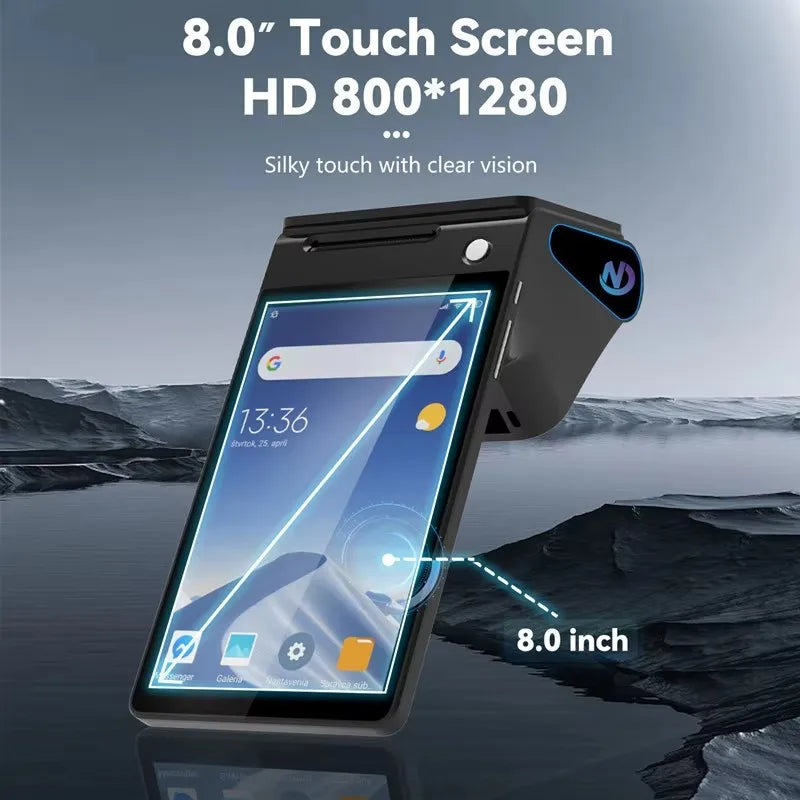 Z108 Android 14 Dual Screen POS Terminal Sales Point Cash Register with 8-inch Touch Screen NFC Scanner 58/80mm Thermal Printer