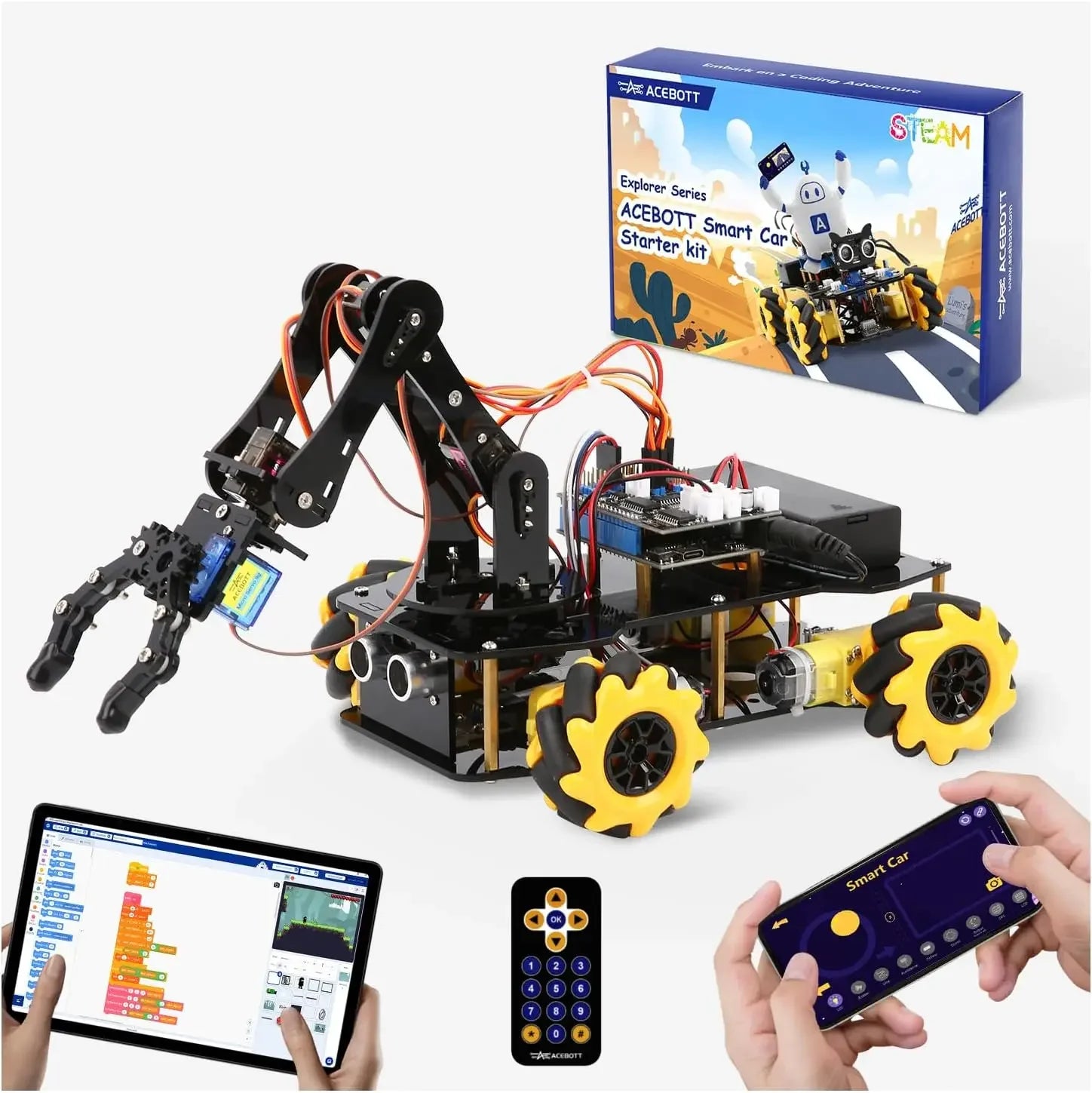 Robotics for Kids Ages 8-12, ACEBOTT Smart Robot Arm Car Kit with 5DOF, STEM Toys for Boys Age 8-12, ESP32 Arduino/Python Coding