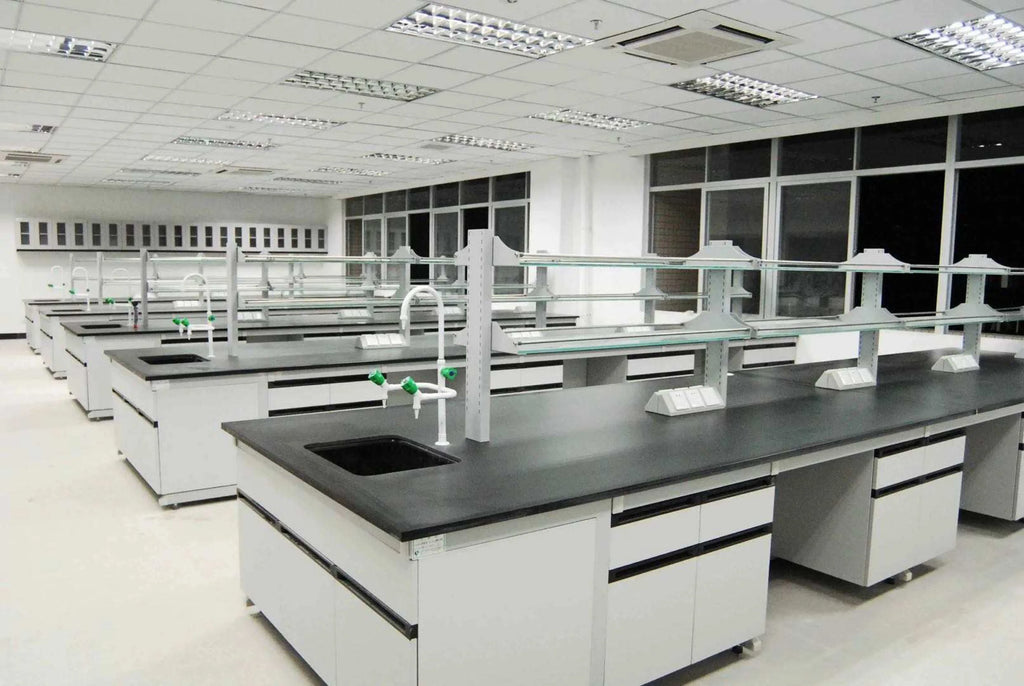 Laboratory Furniture Biology Bench C-Frame Lab Island Table With Sink And Reagent Shelf