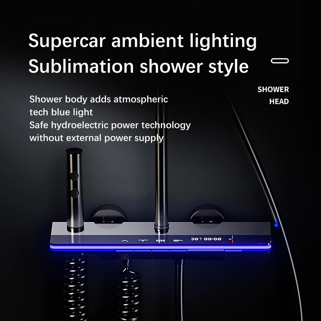 Bathroom Smart Shower System Set Bathtub Rainfall Digital Display Temperature Mixer Rain Shower Faucet Sets with Atmosphere Lamp