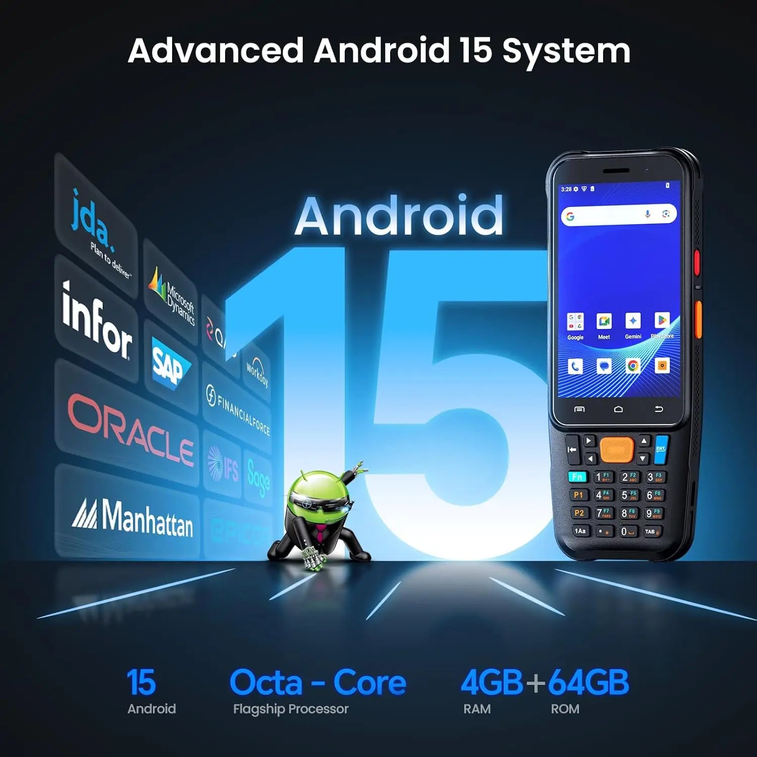 Android 15 2D Barcode Scanner MTK6769 5050mAh Battery Handheld Scanner 4GB+64GB Rugged PDA Handheld Computer 4G