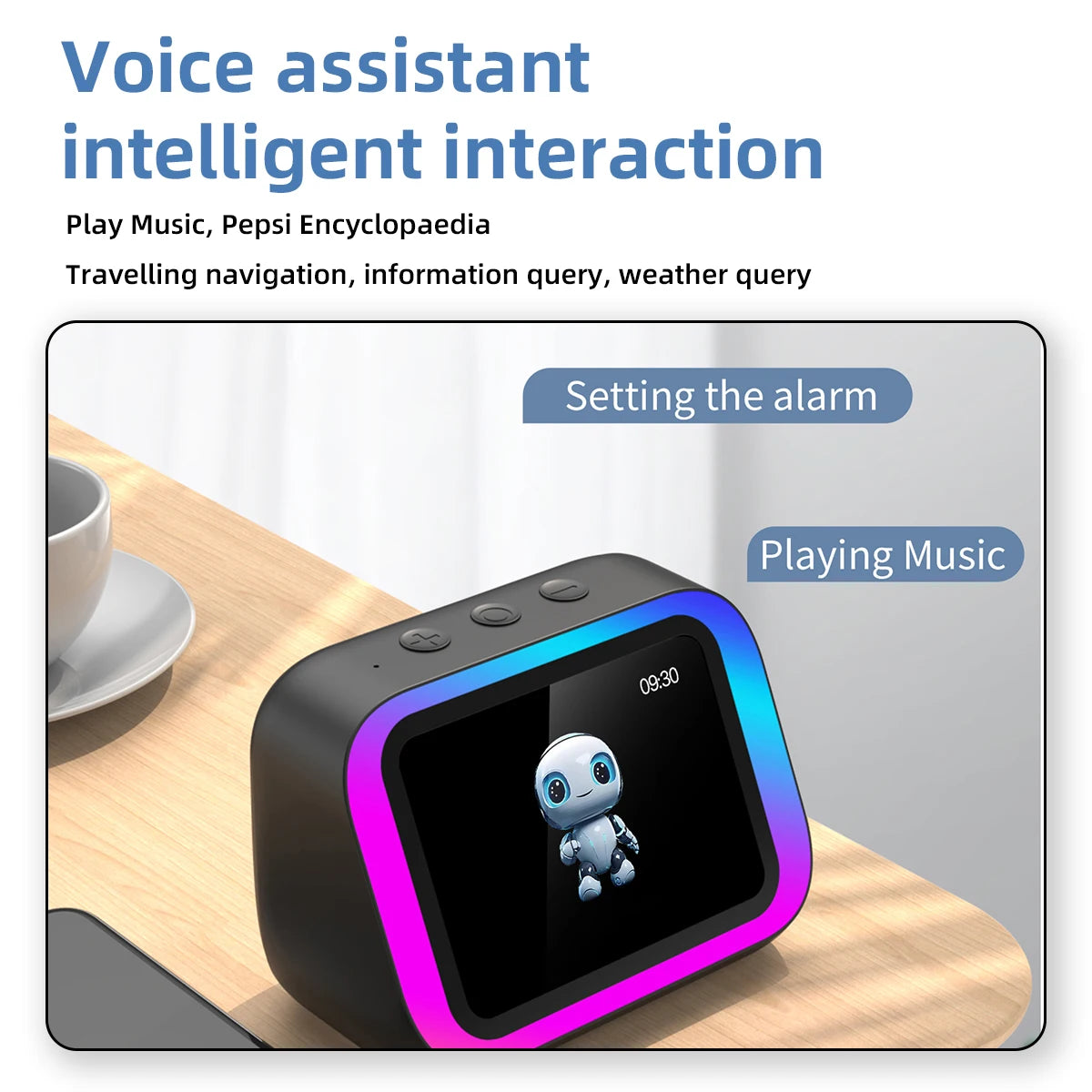 Smart Speaker AI Home Assistant Audio Center HD Large Screen High-Power Speaker Electronic Photo Album 7-Color Lighting for Gift