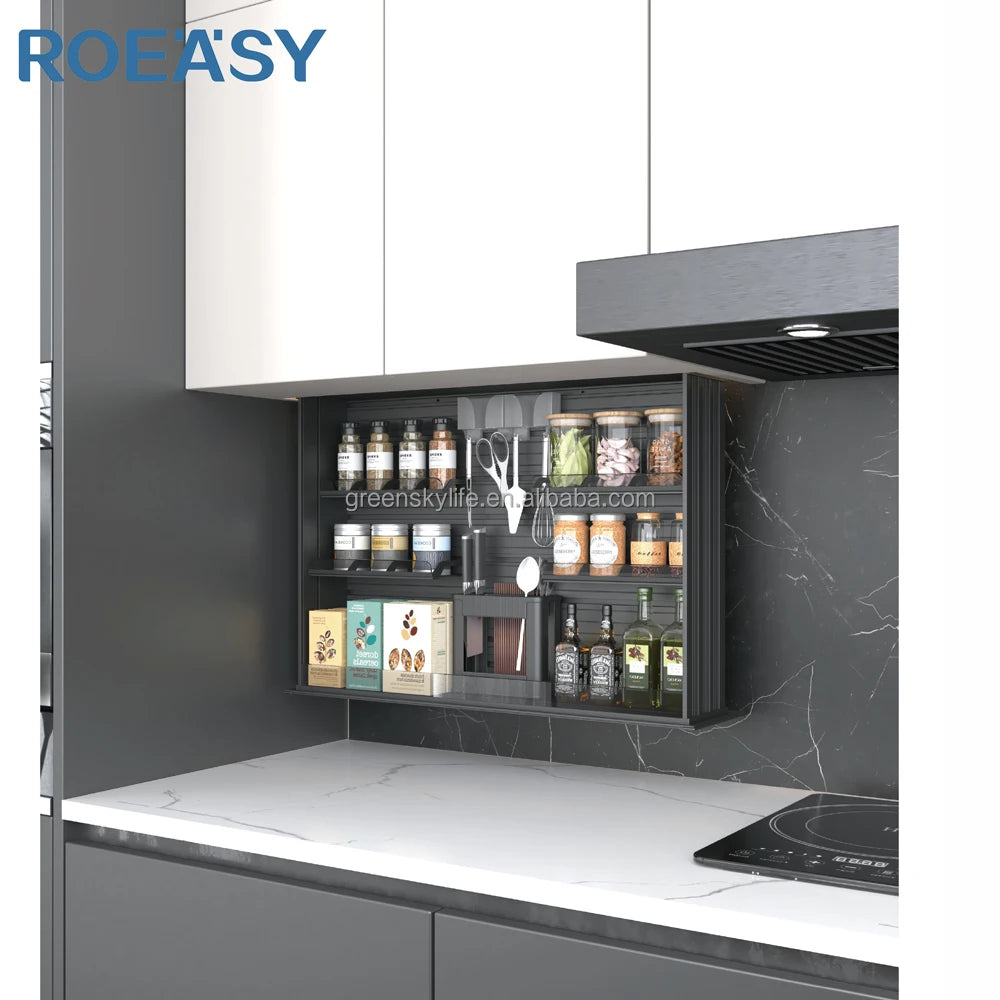 ROEASY Smart Cabinet No Touch Lift Basket Intelligent Smart Furniture Kitchen Cabinet Hardware Full Aluminium Kitchen Storage