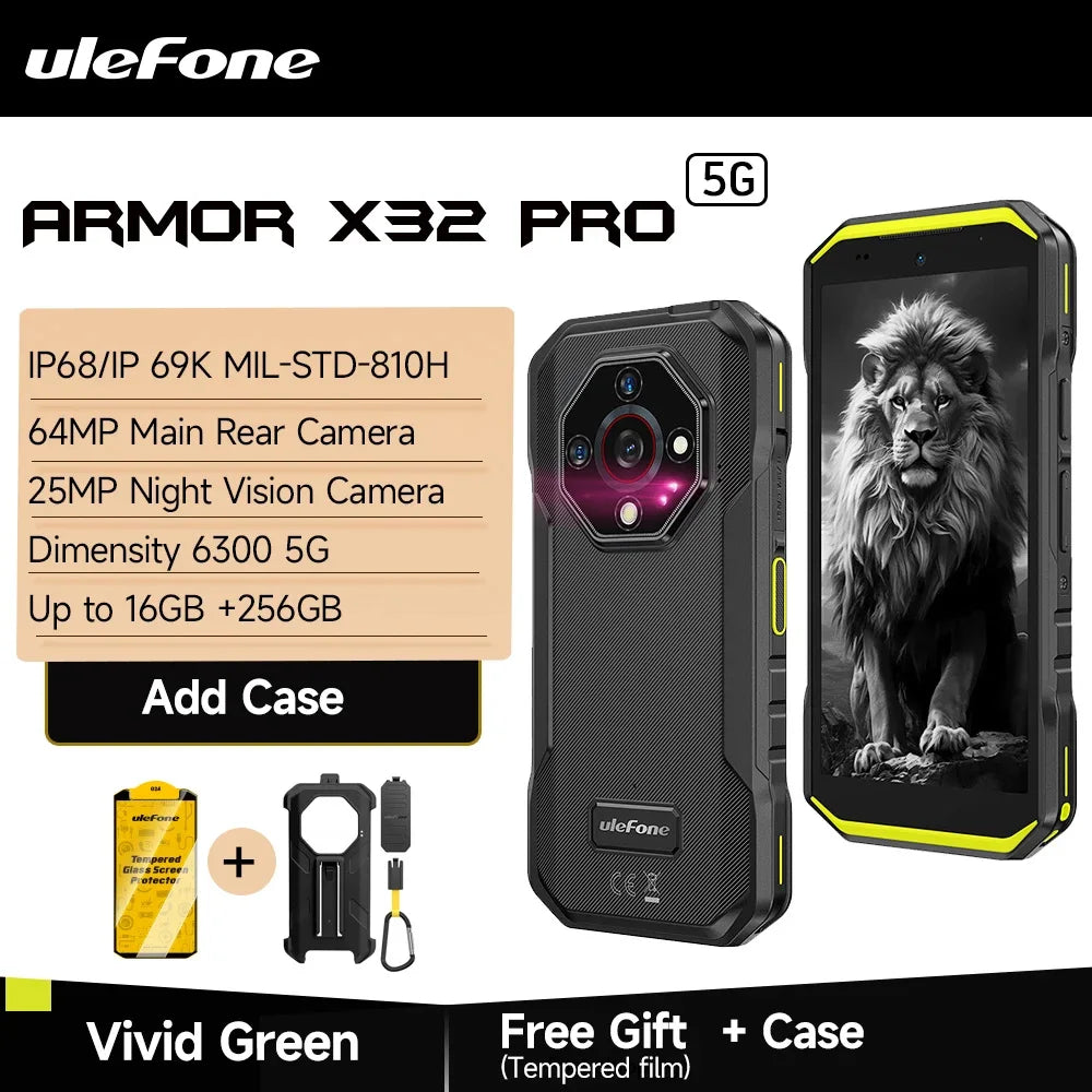 Ulefone Armor X32 Pro 5G Rugged Phone Android 14 16GB+256GB Dimensity 6300 Octa Core 64MP Camera NFC IP68/IP69K Waterproof