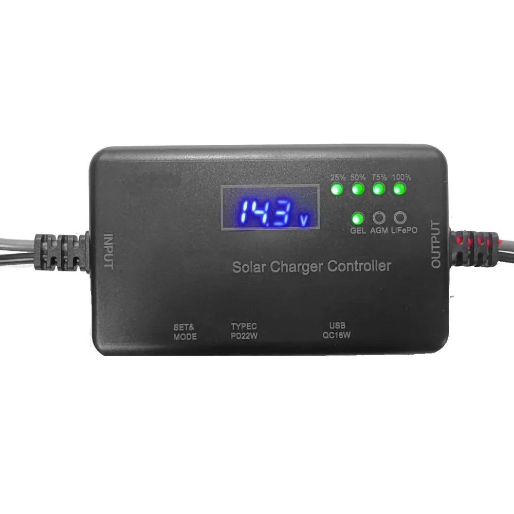 MPPT Solar Photovoltaic Controller 10A 12V MPPT Solar Charge Controller with Type-C Input & USB Output For AGM, Lifepo Battery