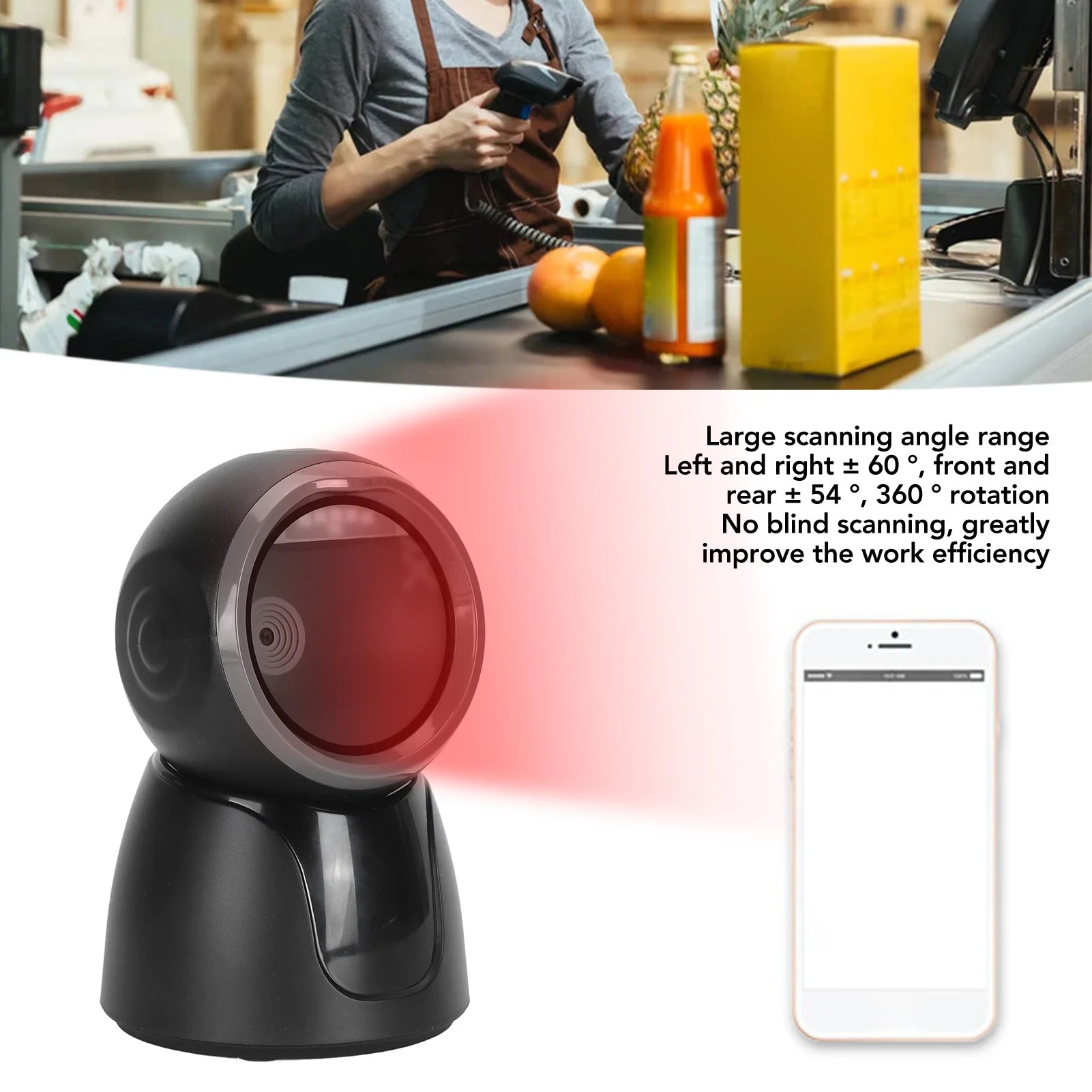Portable Desktop Barcode Scanner Wireless Bluetooth 2.4G Wired USB Omnidirectional Handfree Automatic USB Barcode Reader Scanner