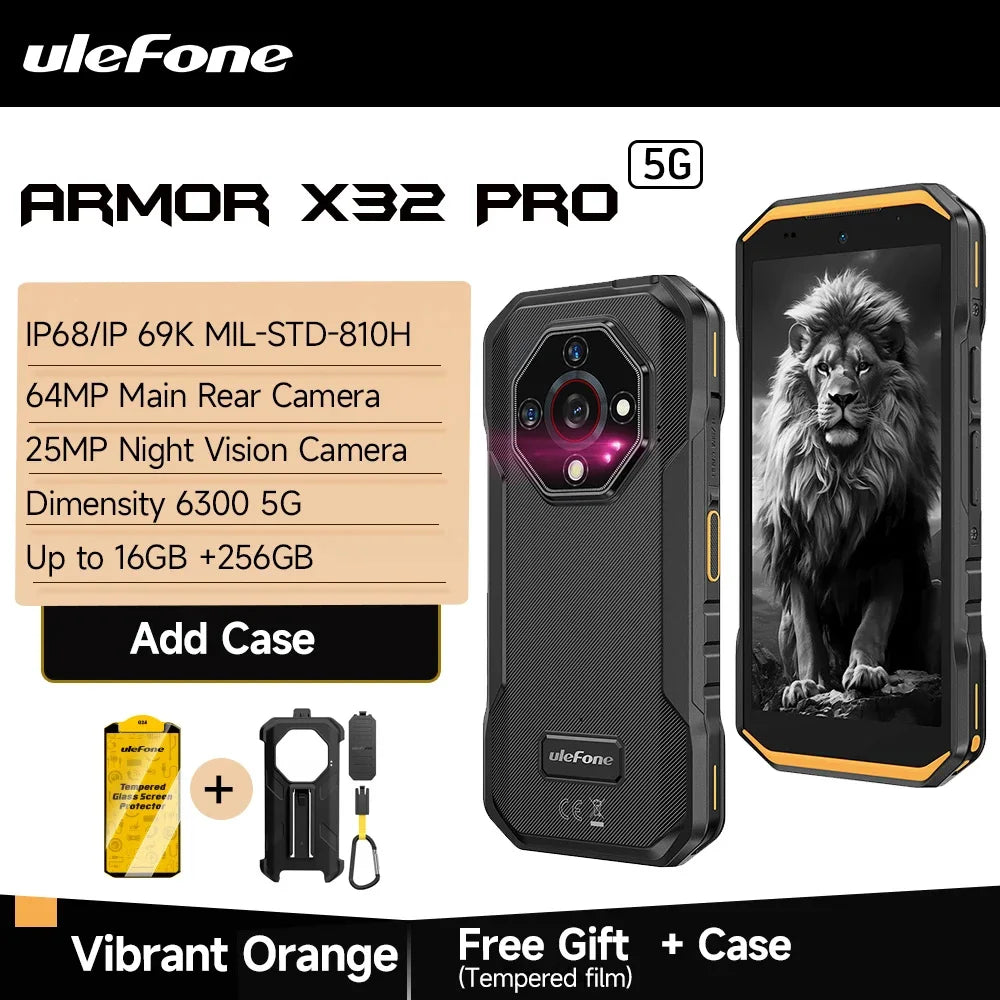 Ulefone Armor X32 Pro 5G Rugged Phone Android 14 16GB+256GB Dimensity 6300 Octa Core 64MP Camera NFC IP68/IP69K Waterproof
