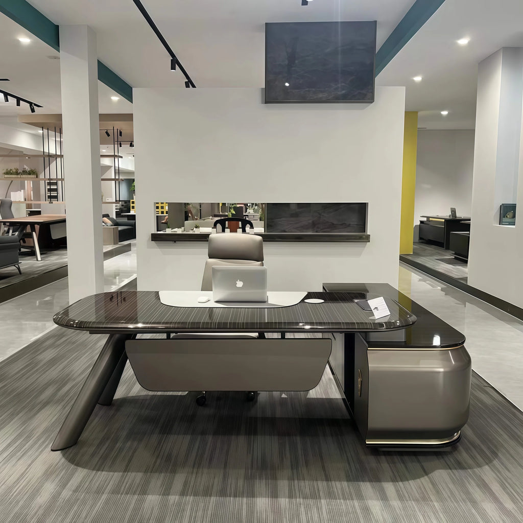 High-End Luxury Extendable L-Shaped Office Boss Table CEO Computer Desk File Cabinet Luxury Work Desk Office Building