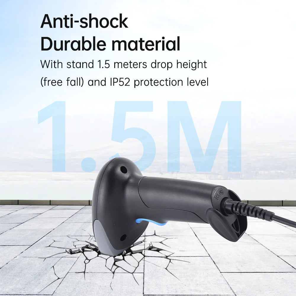 1D Laser Barcode Scanner With Buzzer and LED Indication Manual/Automatic Trigger USB Port Mobile Payment Wired Bar Code Reader