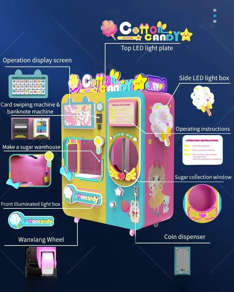 Cotton Candy Machine Robot Factory Customized Commercial Fully Automatic Vending Machine for Shopping Mall Multi-Flavor
