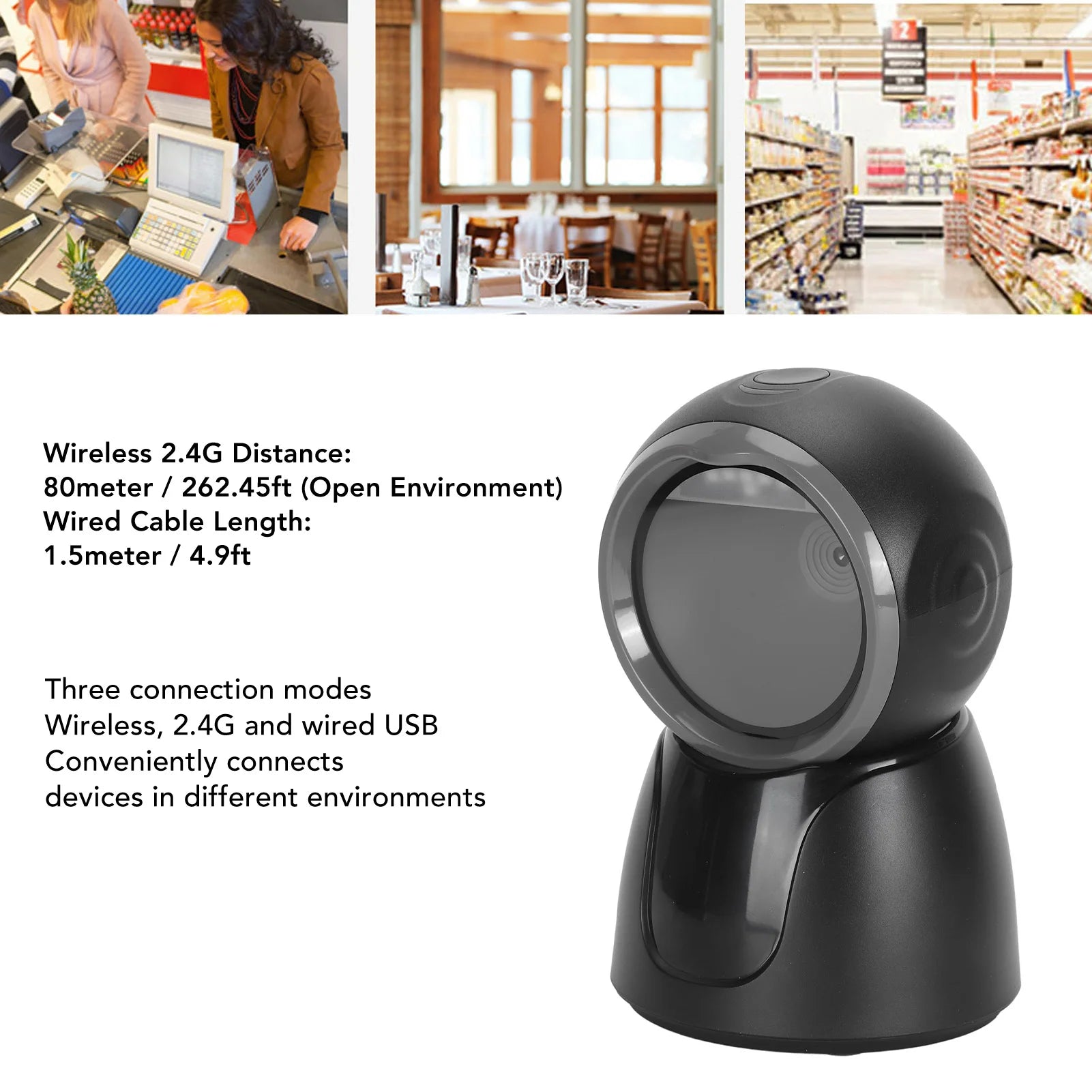 Portable Desktop Barcode Scanner Wireless Bluetooth 2.4G Wired USB Omnidirectional Handfree Automatic USB Barcode Reader Scanner