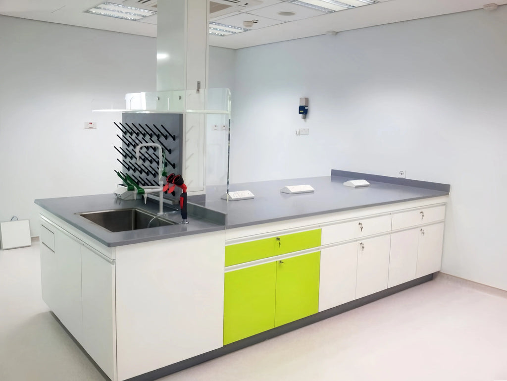 Chemical Resistance Laboratory Furniture Lab Benches Work Bench Lab Workstation With Shelves And Sink