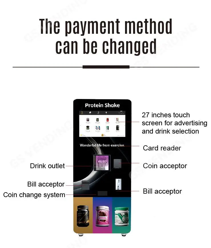 Smart Protein Shake Vending Machine Automatic Mixing System Touch Screen Cashless Payment Gym Fitness Use