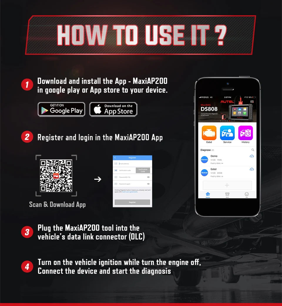 Autel AP200 Bluetooth OBD2 Scanner MaxiAP Code Reader with Full System VIN TPMS IMMO Service Car Diagnostic Tool for IOS Android
