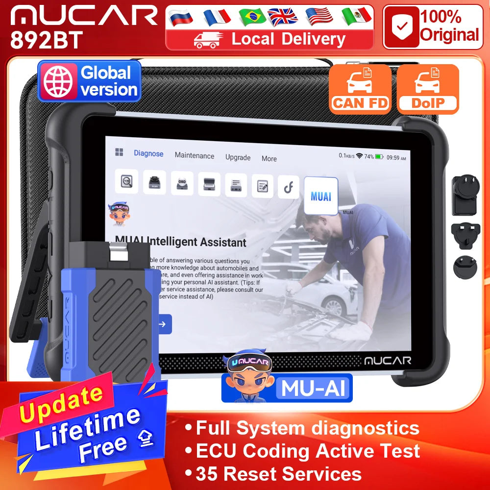 MUCAR 892BT AI-Assisted Bi-Directional Scan Tool Full System OBD2 Scanner Diagnostic Tool ECU Coding 35 Services With CANFD DOIP