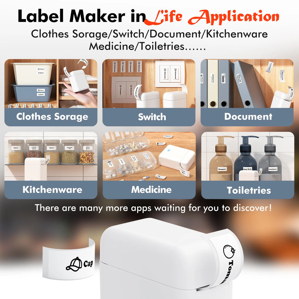 Self-adhesive Label Maker Address Label Printer Bluetooth Thermal Printer for Business Office School Home Barcode Logo Clothing